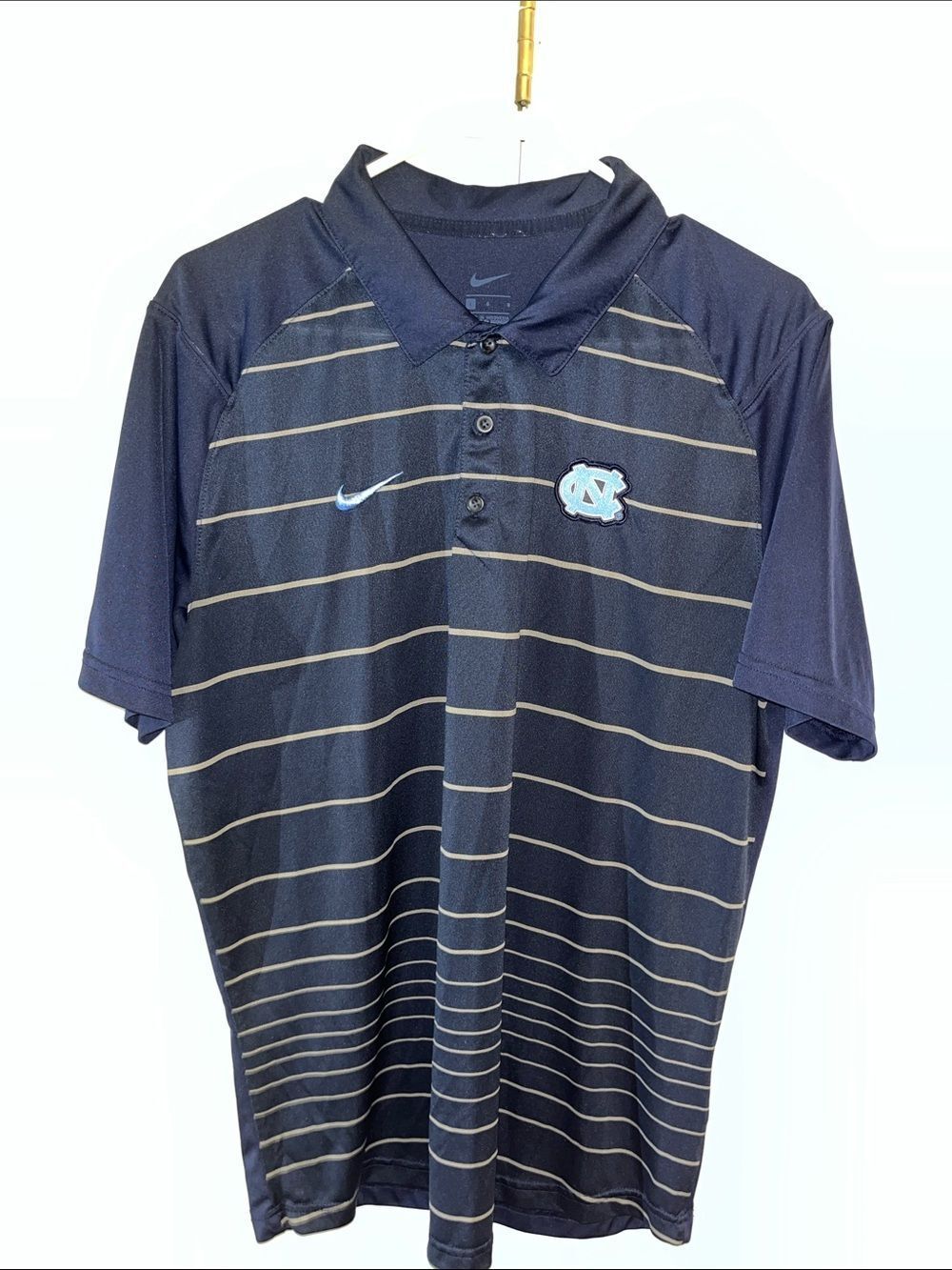 Nike UNC North Carolina Tar Heels polyester Stripe Tennis Polo golf shirt L mens
